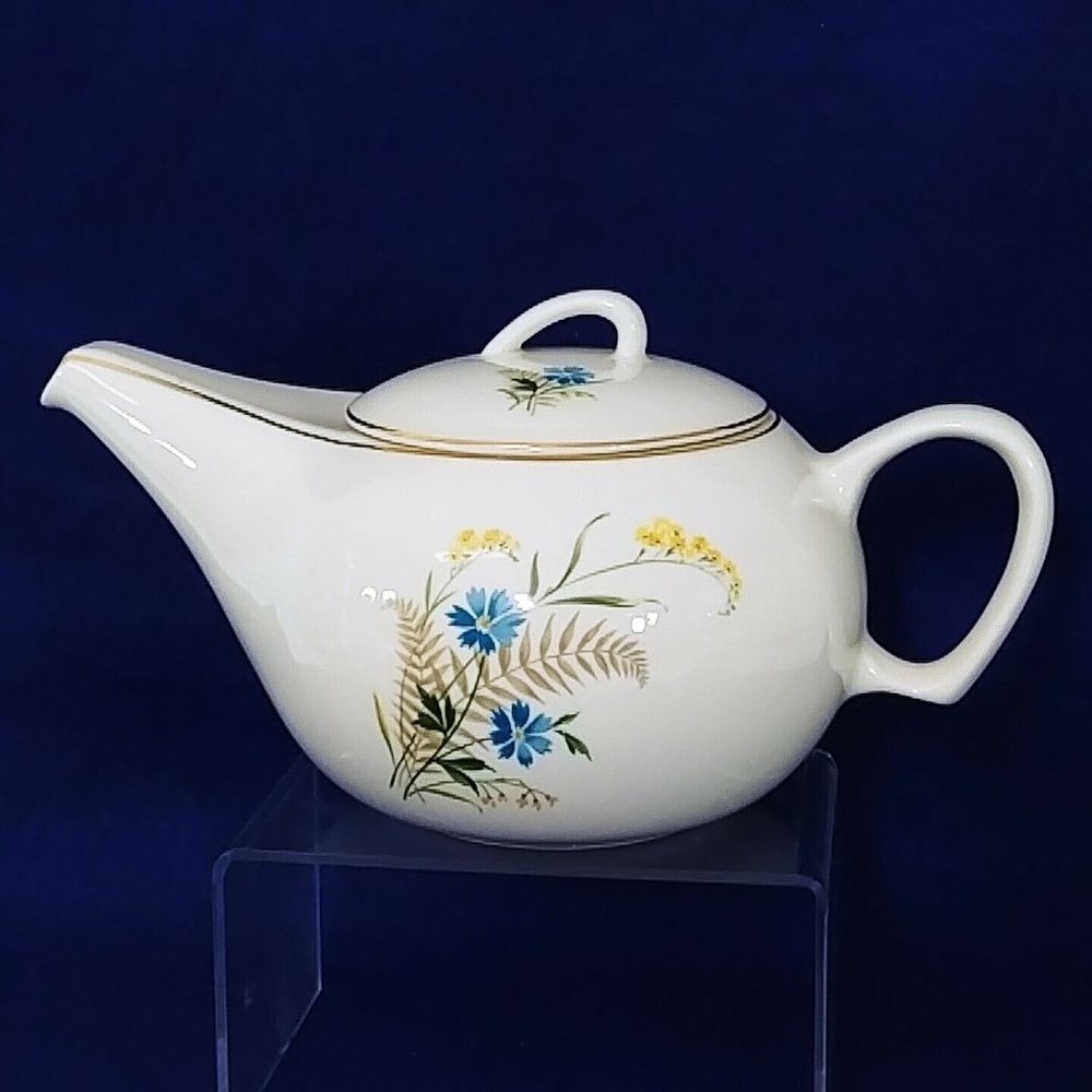 Teapot with Lid Florals Gold Trim Long Pour Spout